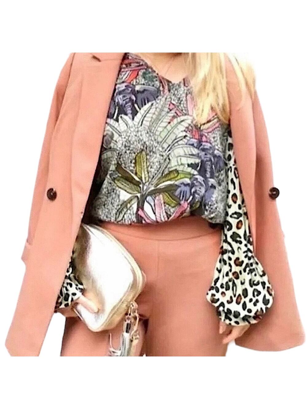Anthropologie Blank London Sibley V-Neck Jungle Print Long Sleeve Blouse Medium